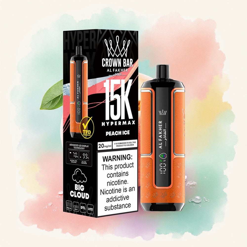 Al Fakher Crown Bar 15K Hypermax Glace de Pêche avec 600mAh et 6mg/ml de Nicotine