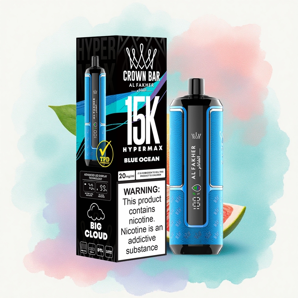 Al Fakher Crown Bar 15K Hypermax Océan Bleu avec 6mg/ml de nicotine et batterie 600mAh